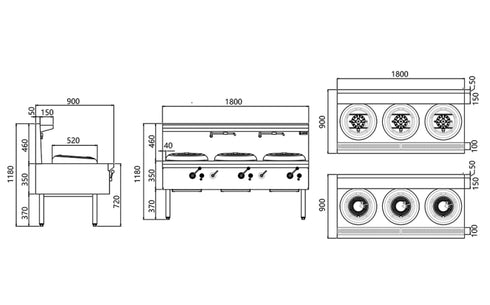 Jasper Triple Wok Range (Duckbill Burner) JA-3DB
